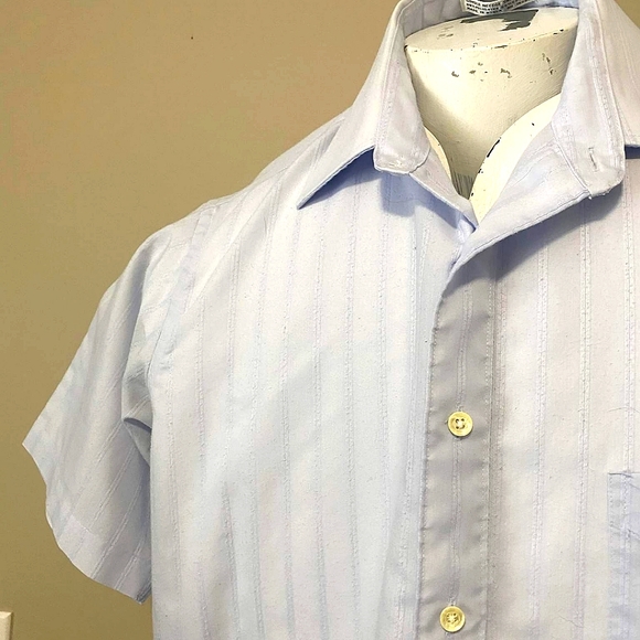 VINTAGE | Sears Robuck Vintage Blur & White Striped Buttonup Tee - Picture 4 of 8